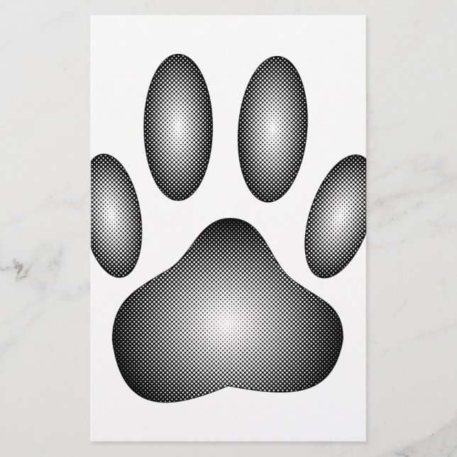 Dog Paw Print In Black and White Gradients Stationery (Front)