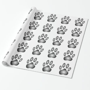 Black, White and Grey Cute Dog Paws Print. Wrapping Paper by Bynelo