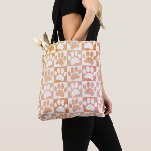 Dog Paw Print In Squares Vintage Pattern Custom Tote Bag