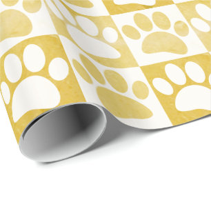 Dog Paw Print In Squares Vintage Pattern Custom Wrapping Paper