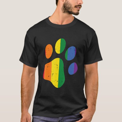 Dog Paw Print LGBTQ Rainbow Flag Gay Pride Ally Do T_Shirt