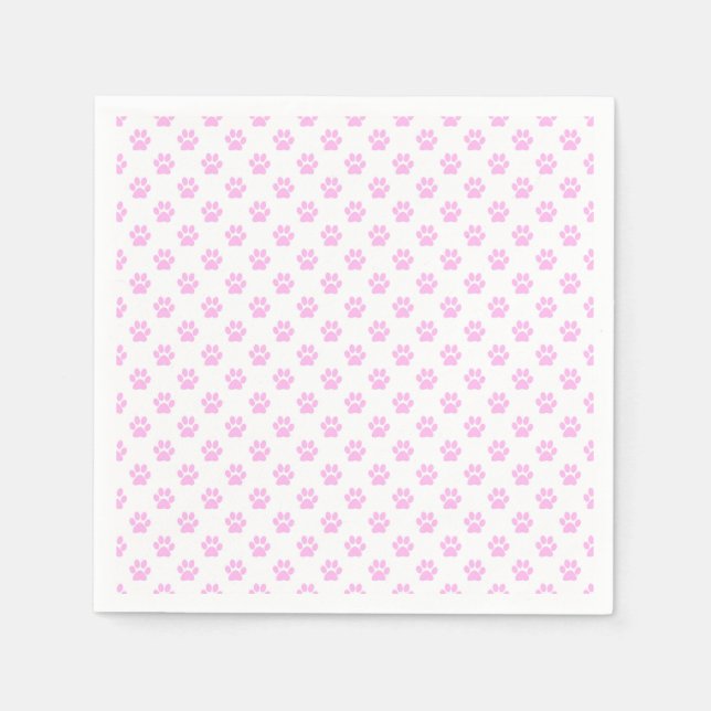 Dog Paw Print Light Pink White Background Napkins (Front)