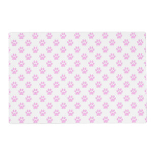 Dog Paw Print Light Pink White Background Placemat
