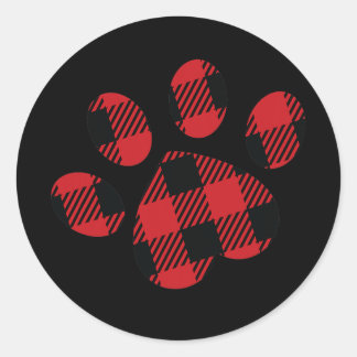 Dog Paw Print Love Puppy Buffalo Plaid Heart Classic Round Sticker
