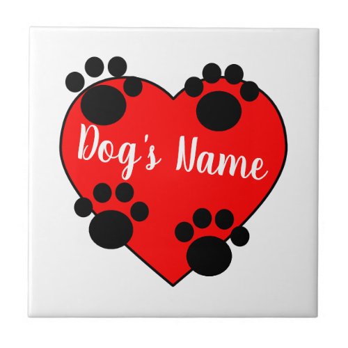 Dog Paw Print Love With Custom Name Ceramic Tile