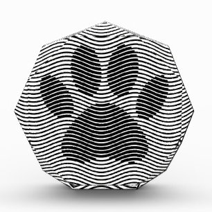 Dog Paw Print On Black And White Waves Acrylic Award