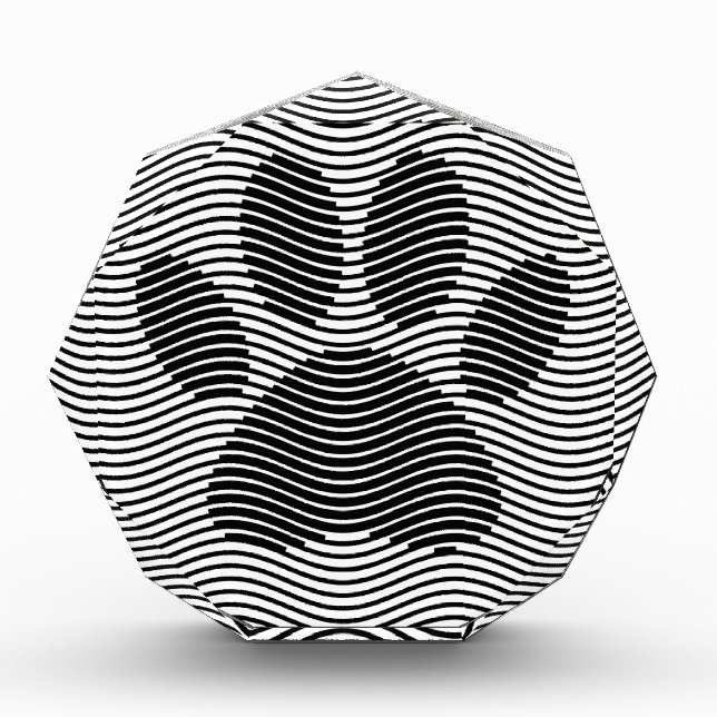 Dog Paw Print On Black And White Waves Acrylic Award (Front)