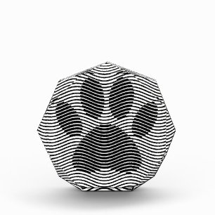 Dog Paw Print On Black And White Waves Acrylic Award