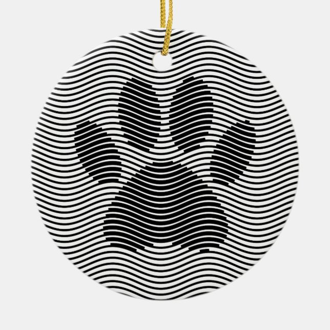 Dog Paw Print On Black And White Waves Ceramic Ornament (Front)