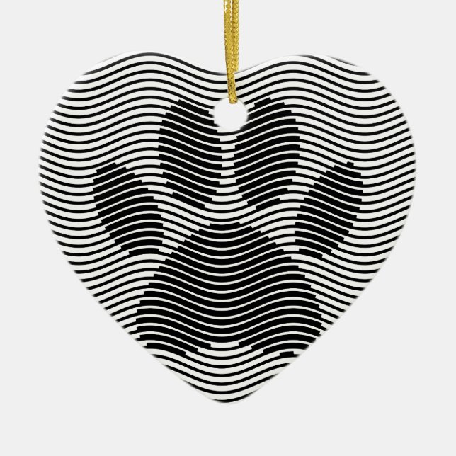 Dog Paw Print On Black And White Waves Ceramic Ornament (Front)
