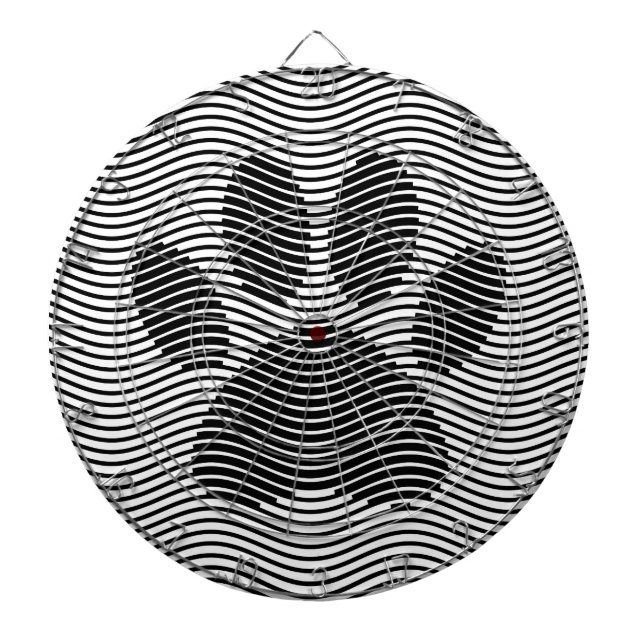 Dog Paw Print On Black And White Waves Dartboard With Darts (Front)