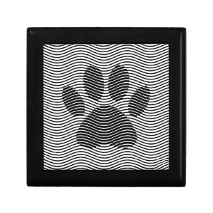 Dog Paw Print On Black And White Waves Gift Box