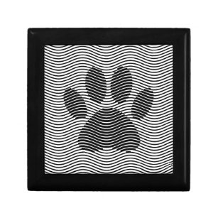 Dog Paw Print On Black And White Waves Gift Box