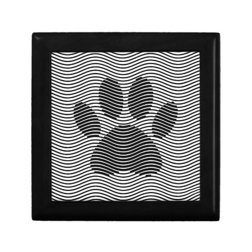 Dog Paw Print On Black And White Waves Gift Box