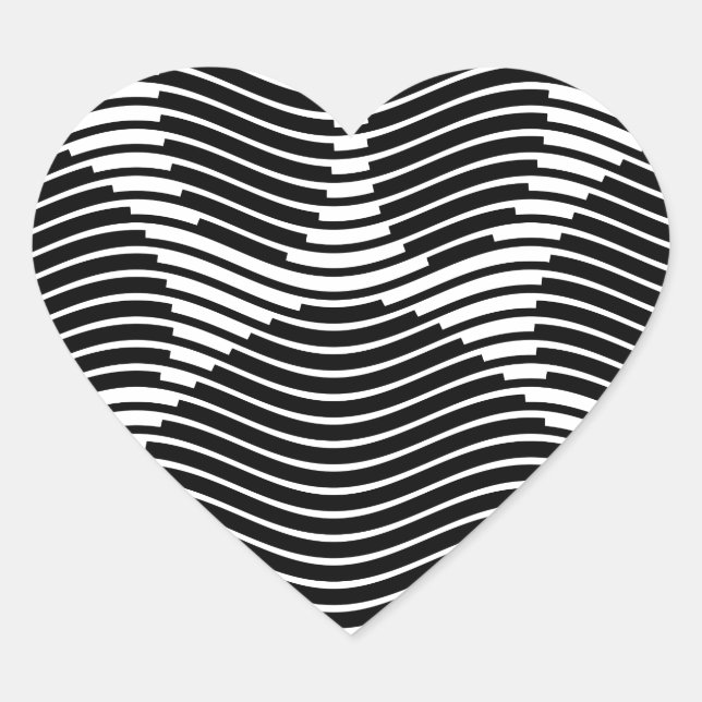 Dog Paw Print On Black And White Waves Heart Sticker (Front)