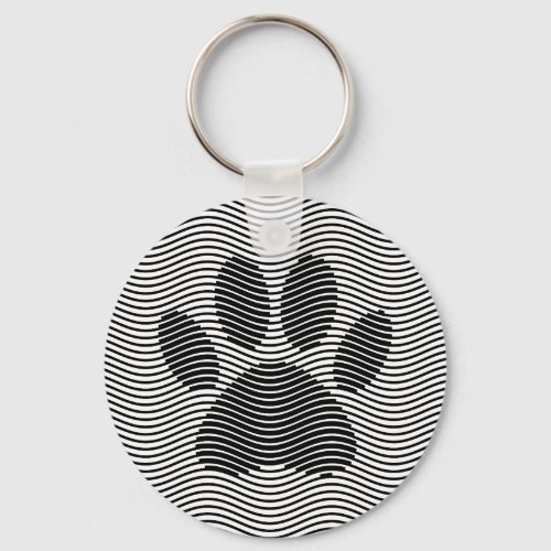Dog Paw Print On Black And White Waves Keychain