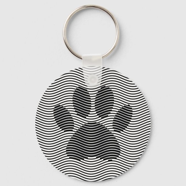 Dog Paw Print On Black And White Waves Keychain (Front)