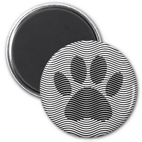 Dog Paw Print On Black And White Waves Magnet