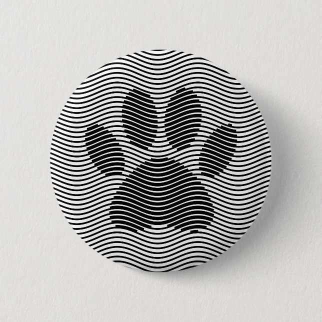 Dog Paw Print On Black And White Waves Pinback Button (Front)