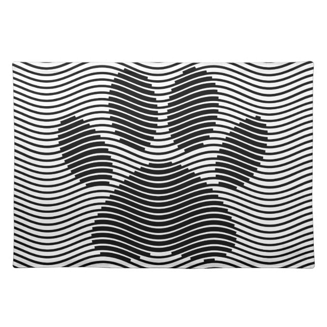 Dog Paw Print On Black And White Waves Placemat (Front)