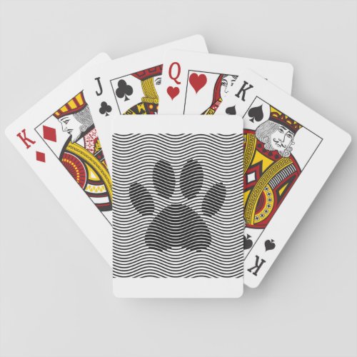 Dog Paw Print On Black And White Waves Playing Cards