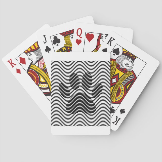 Dog Paw Print On Black And White Waves Poker Cards (Back)