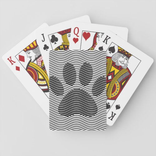 Dog Paw Print On Black And White Waves Poker Cards
