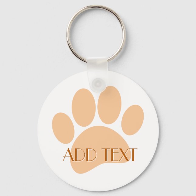 Dog Paw Print Pastel Orange Typography Keychain (Front)