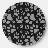 Dog Paw Print Pattern Black Wireless Charger (Front)