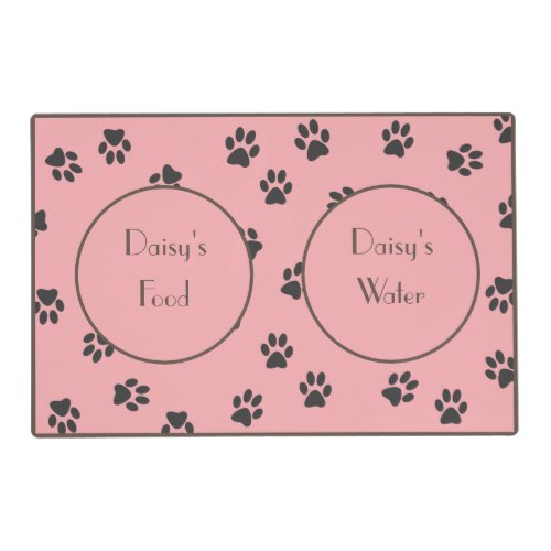 Dog Paw Print Pattern Food Water to Personalize Placemat