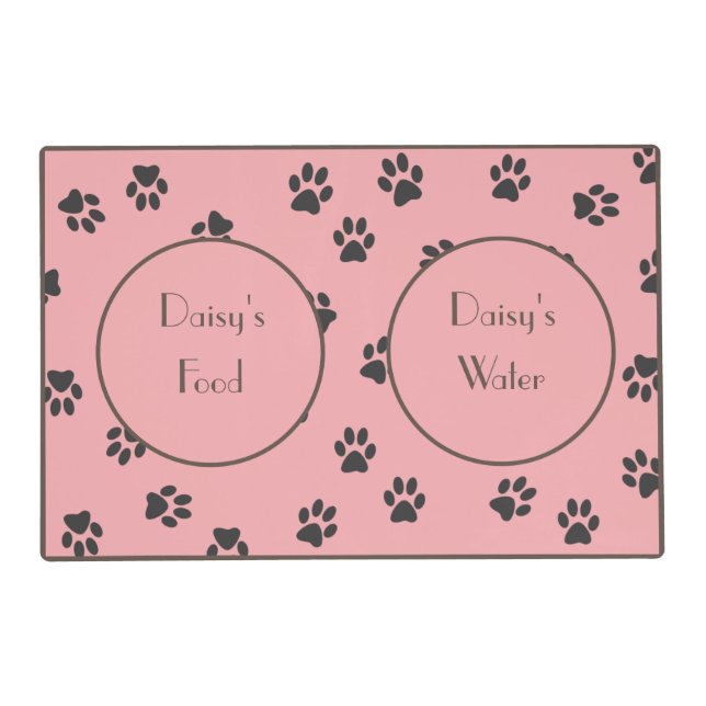 Dog Paw Print Pattern Food Water to Personalize Placemat (Front)