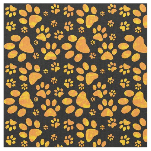 Dog Paw Print Pattern  Orange Fabric