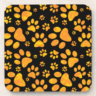 Dog Paw Print Pattern Orange Yellow Drink Coaster