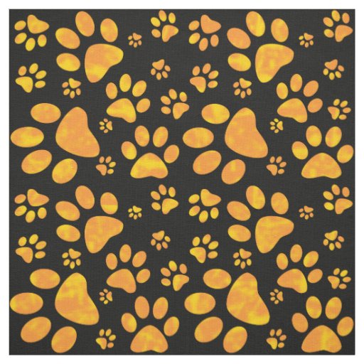 Dog Paw Print Pattern Orange Yellow Fabric