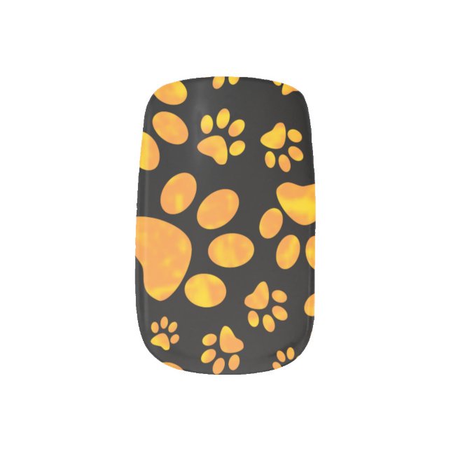 Dog Paw Print Pattern Orange Yellow Minx Nail Art (Left Thumb)