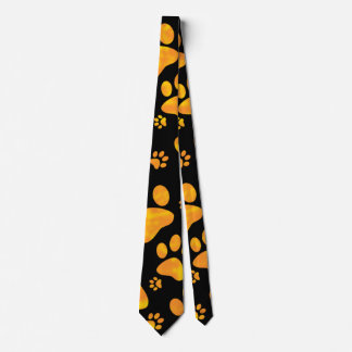 Dog Paw Print Pattern Orange Yellow Neck Tie