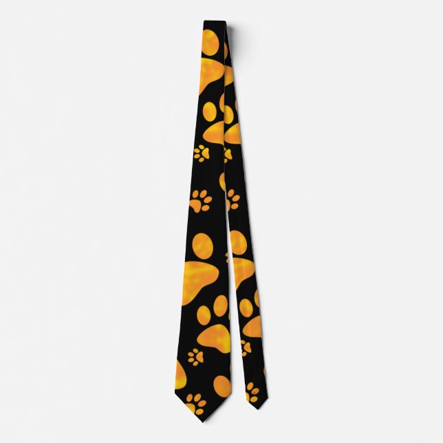 Dog Paw Print Pattern Orange Yellow Neck Tie (Front)