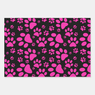 Dog Paw Print Pattern   Pink Wrapping Paper Sheets