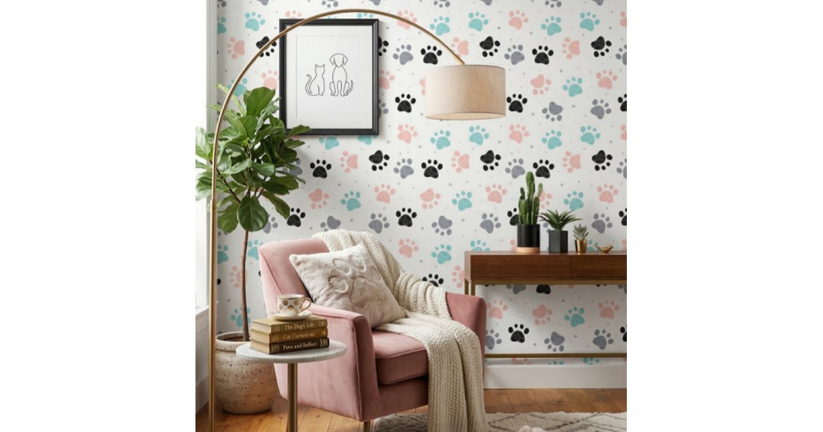 Dog Paw Print Pattern Room White Wallpaper | Zazzle
