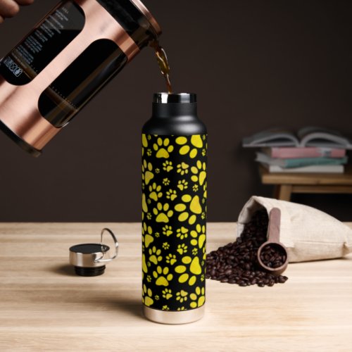 Dog Paw Print Pattern Yellow Water Bottle