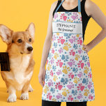 Dog Paw Print Pet Groomer Add Name Personalized Ap Apron<br><div class="desc">A fun apron featuring a colorful pet paw print - add two lines of custom text.  Perfect for anyone who loves dogs,  animals or perhaps has a dog salon or pet walking or grooming service.</div>