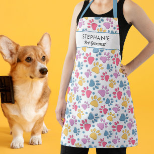 Dog Paw Print Pet Groomer Add Name Personalized Ap Apron