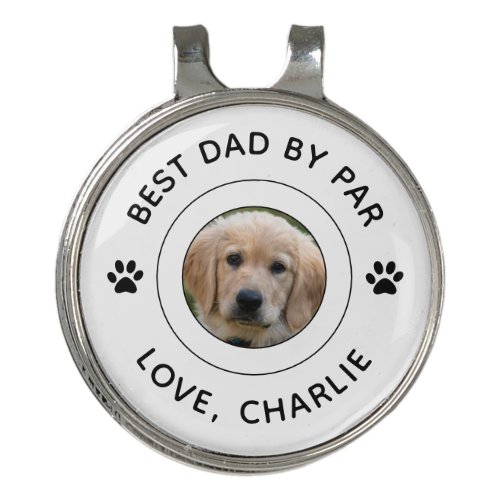 Dog Paw Print Photo Text Golf Pun Best Dad By Par Golf Hat Clip