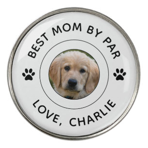 Dog Paw Print Photo Text Golf Pun Best Mom By Par Golf Ball Marker