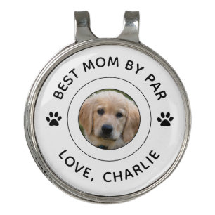 Dog Paw Print Photo Text Golf Pun Best Mom By Par Golf Hat Clip
