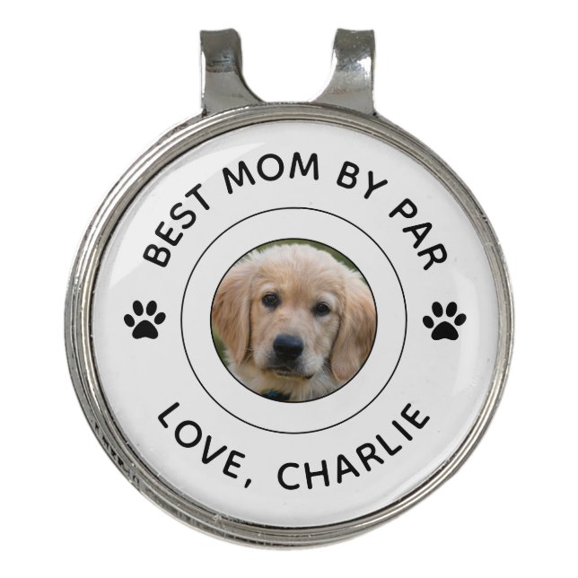 Dog Paw Print Photo Text Golf Pun Best Mom By Par Golf Hat Clip (Front)