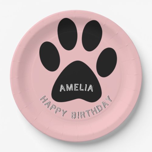Dog Paw Print Pink Birthday Party Paper Plates