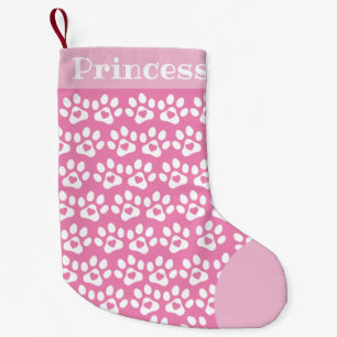 Dog Paw Print Pink Top Christmas Stocking