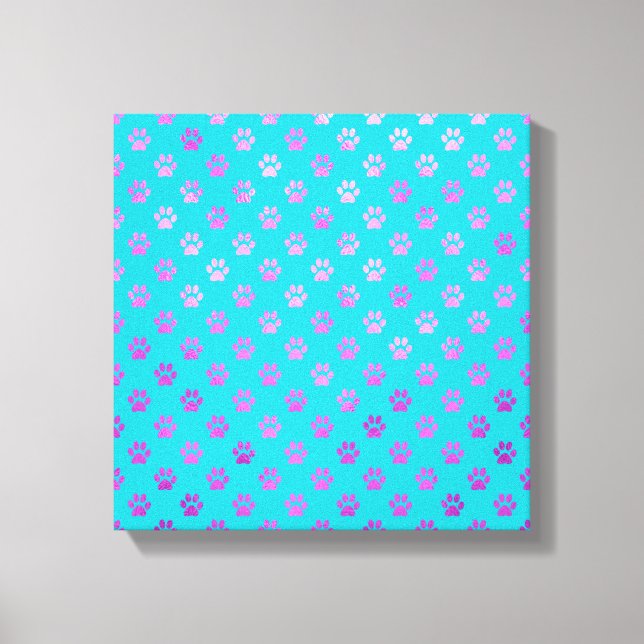 Dog Paw Print Purple Pink Aqua Teal Blue (Front)