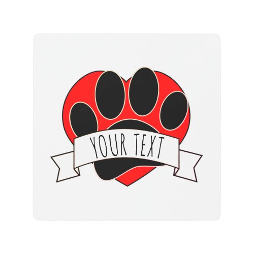 Dog Paw Print Red Heart Banner